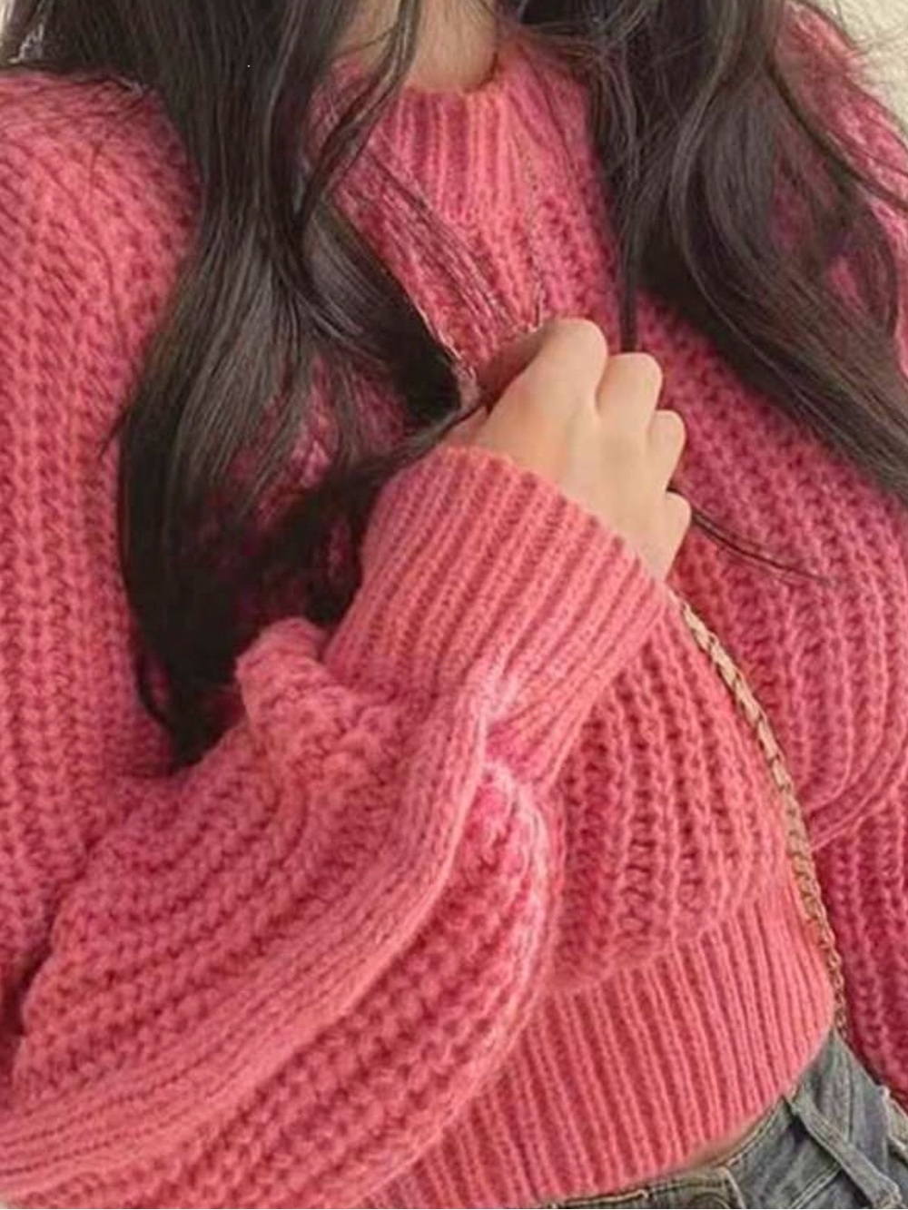 Cozy Chunky Knit Sweater in Rose Pink